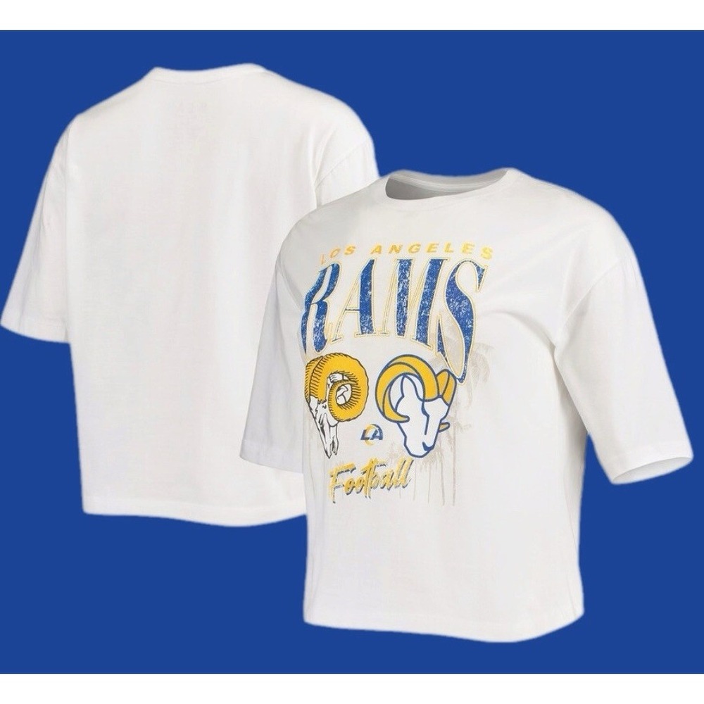 Los Angeles Rams Cropped T-Shirt NFL White Wear By Erin Andrews Women's Size XXL
